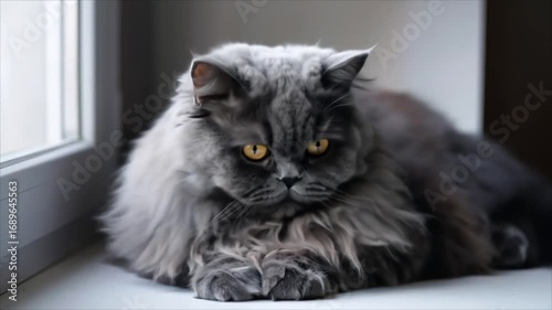 Grey cat by window