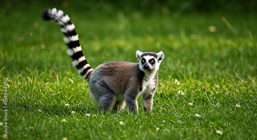 Obraz premium Ring-Tailed Lemur Standing in Grassy Field.