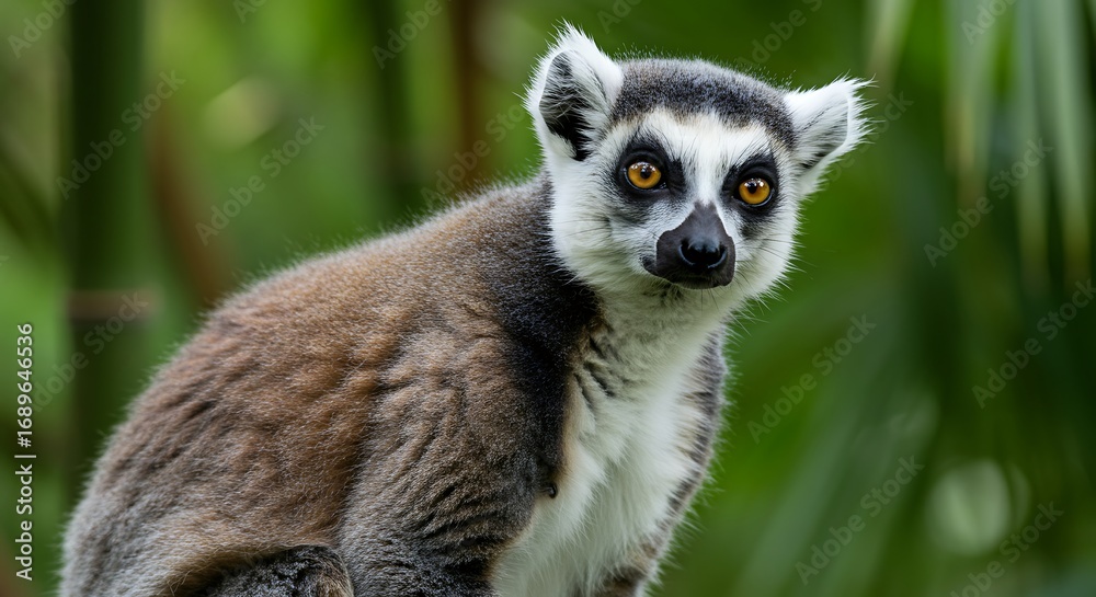 Obraz premium Ring-Tailed Lemur Staring Intently at Camera.