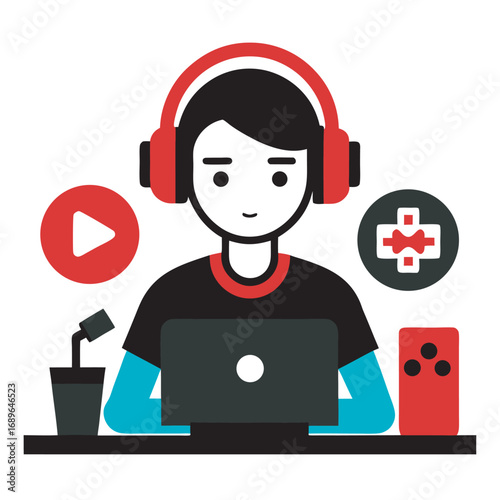 Gamer livestreaming tech setup graphic elements