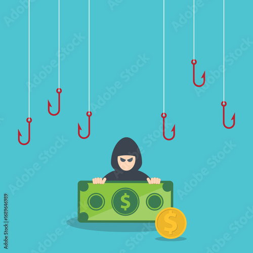 Hacker stealing money. Hacking concept.	
