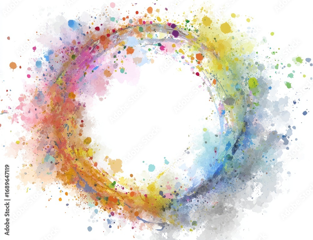 Fototapeta premium A vibrant circular design of colorful splashes and strokes, creating a dynamic and joyful abstract artwork.