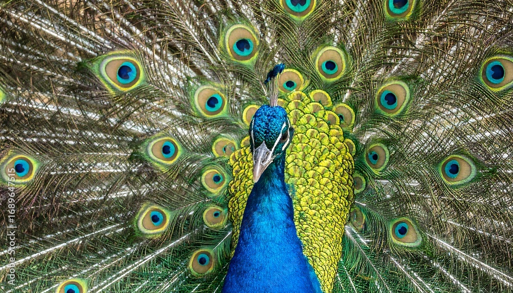 Obraz premium Close-up peacock with vibrant plumage