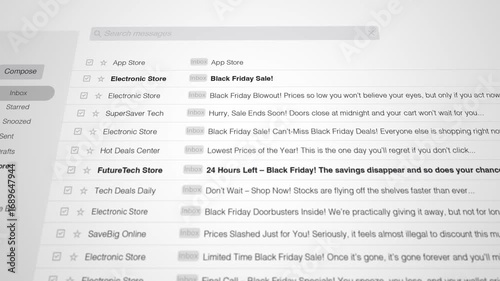 Sales online email inbox showing multiple black friday spam notifications 3
