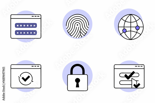 Collection of security and privacy icons representing digital safety authentication and data protection concepts