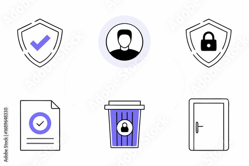 Conceptual illustration of user data security access control and deletion processes with icons