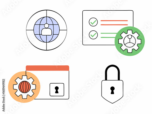 Set of icons representing security privacy data management and system configuration settings