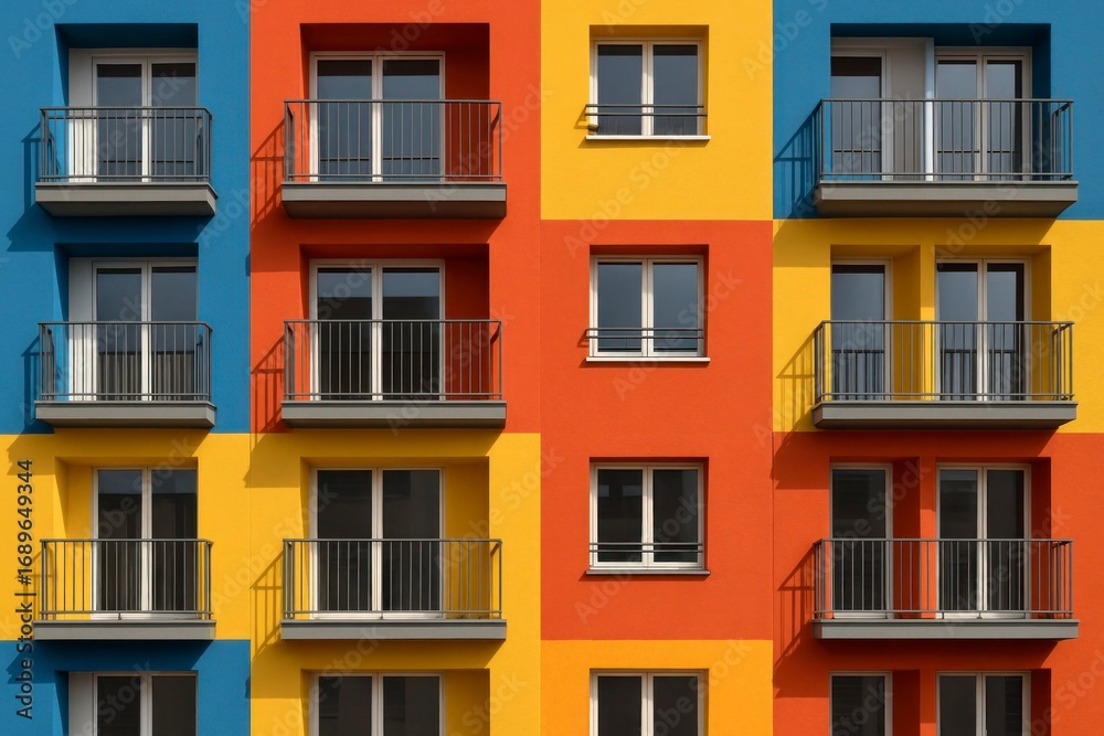 Fototapeta premium Full Frame of Colorful Modern Apartment Building Wall