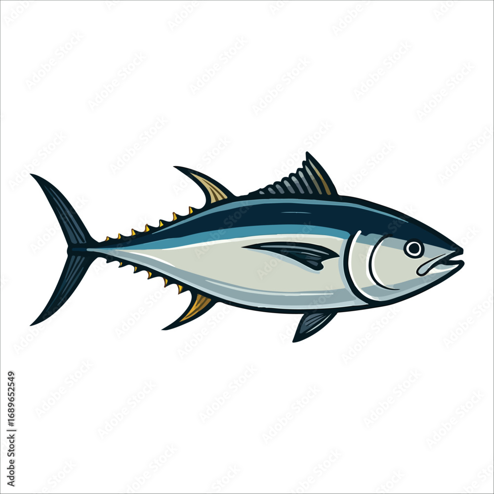 Fototapeta premium Vector Illustration of a Blue fin Tuna, Side Profile, Nautical Style, Clean Background