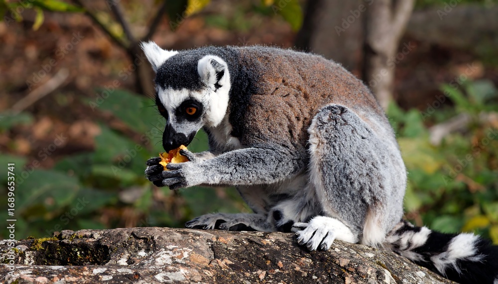 Obraz premium Ring-tailed lemur eating
