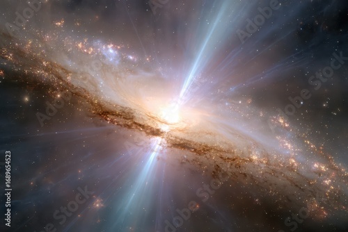 Strong jets emanate from the core of a distant galaxy showcasing the beauty and power of cosmic phenomena in the vast universe