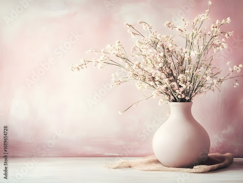 Pink Flowers in Vase Spring Bouquet Still Life Photography