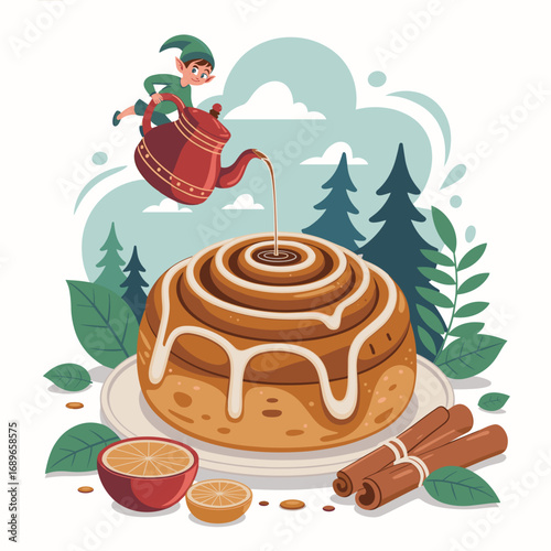 Whimsical Chai Cinnamon Bun Fantasy Illustration