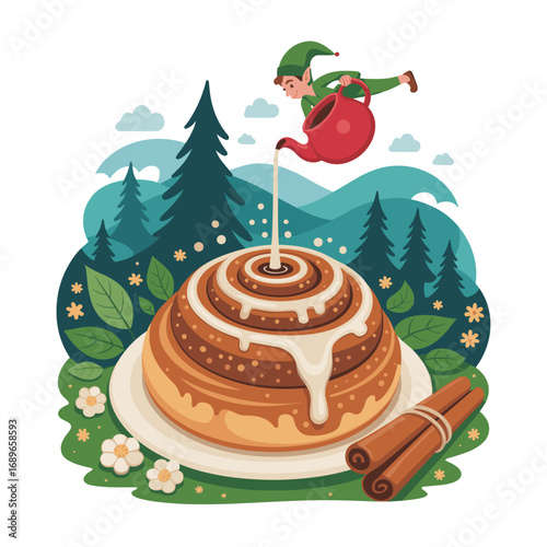 Whimsical Chai Cinnamon Bun Fantasy Illustration