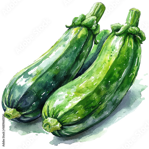 watercolor vector of Zucchini, isolated on a white background.
