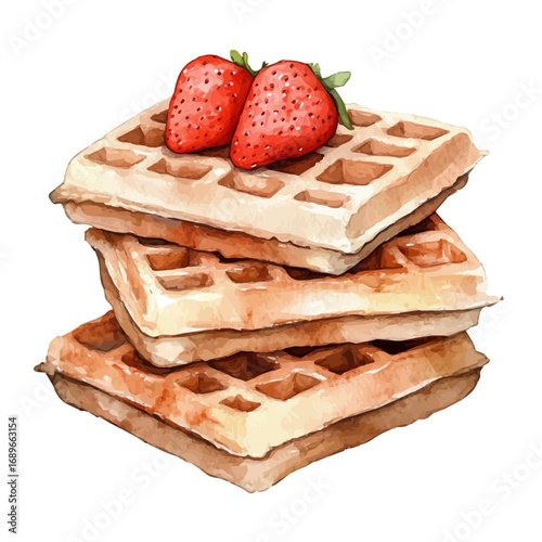 Waffles, watercolor illustration vector, isolated on a white background.