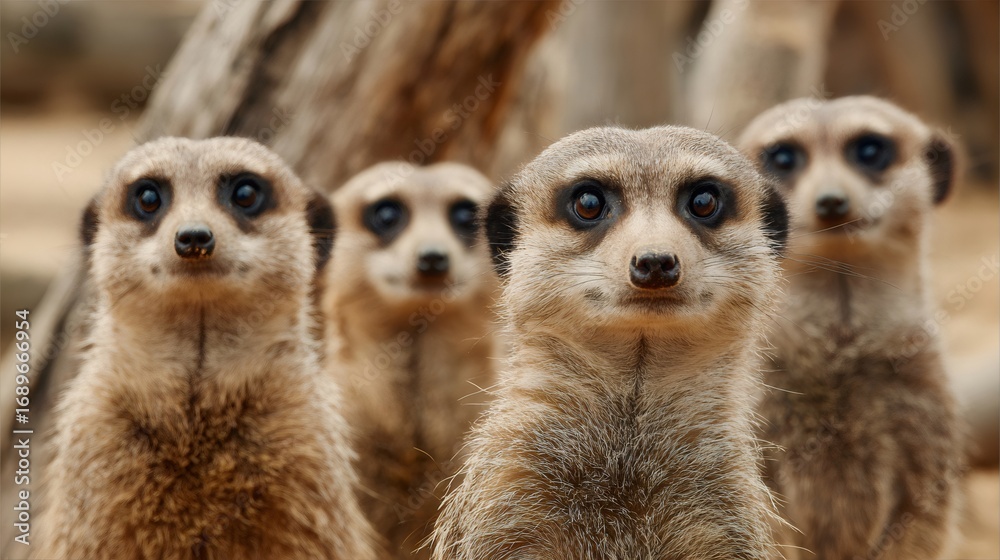 Fototapeta premium Meerkats posing together in natural environment
