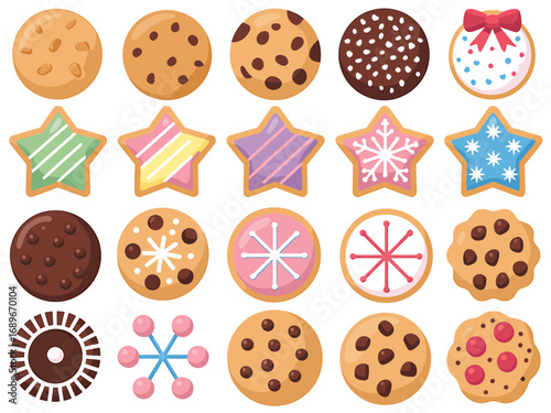 Collection of 30 delicious illustrated cookies for baking and dessert themes