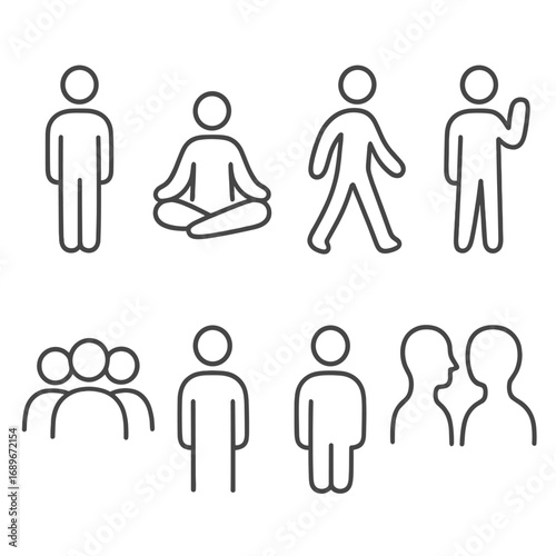 Minimalist Abstract People Icons. Line style icons of minimalist abstract people: person standing still, sitting with crossed legs