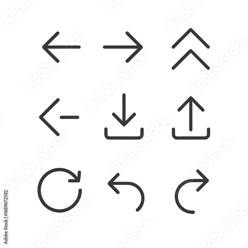 Line Style Arrows. Line style icons of navigation and UI arrows: back arrow, forward arrow, expand more arrow, collapse arrow,