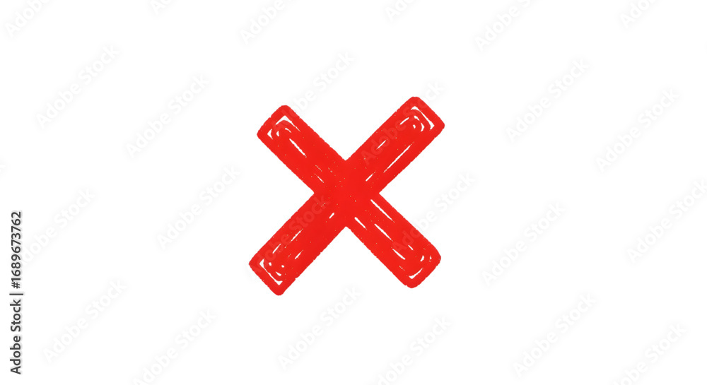 Obraz premium A bold red x mark isolated on transparent background, handdrawn with a marker, symbolizing rejection, error, or cancellation in a visually striking and attentiongrabbing manner