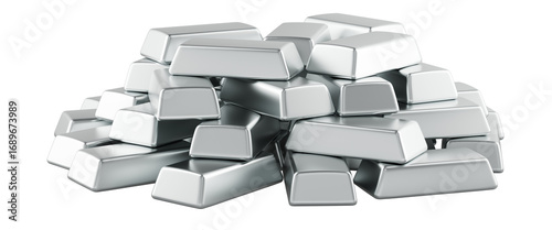 Stack of silver bullion bars. 3D rendering