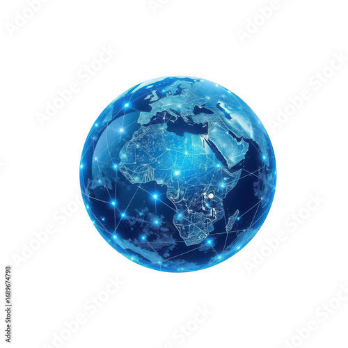 Digital earth globe showing a network connection isolated on transparent background futuristic world with global network and data exchange concept