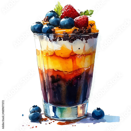 Trifle, watercolor clipart vector, isolated on a white background.