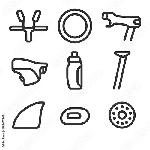 Aero Cycling Components. Outline style icon of Aero Road Parts: aero bar extension, deep-section rim, integrated stem, hidden