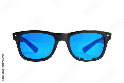Black sunglasses with vibrant blue lenses