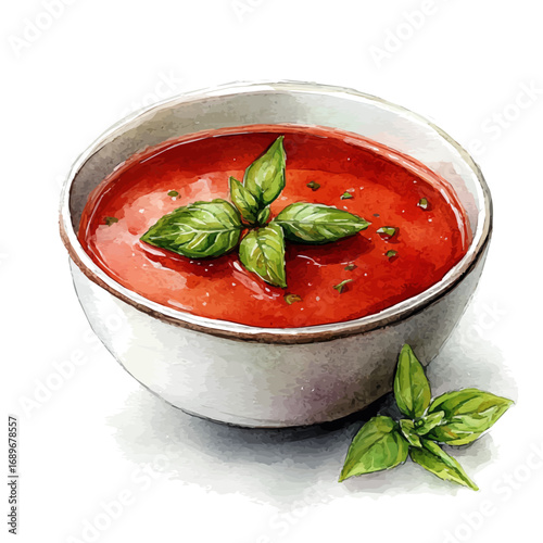 watercolor of Tomato Soup, vector, isolated on a white background.