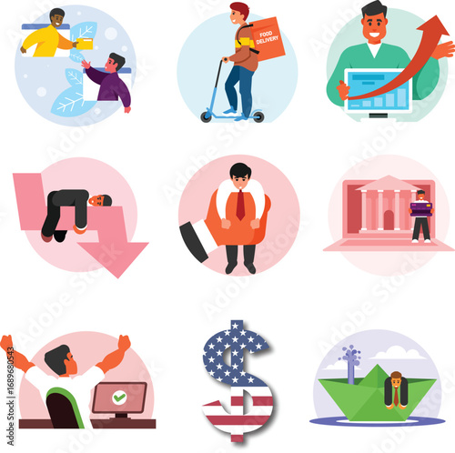 Business finance economy vector illustration set