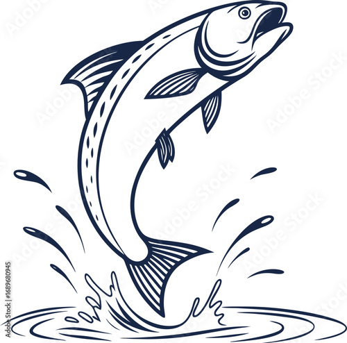 A stylized tribal black silhouette illustration of a fish on a hook, a vector animal design for a tattoo