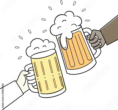 A colorful vector illustration of a cold lager in a classic glass beer mug with a frothy head, perfect for a bar or pub design