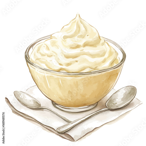 Tapioca Pudding, watercolor clipart vector, isolated on a white background.