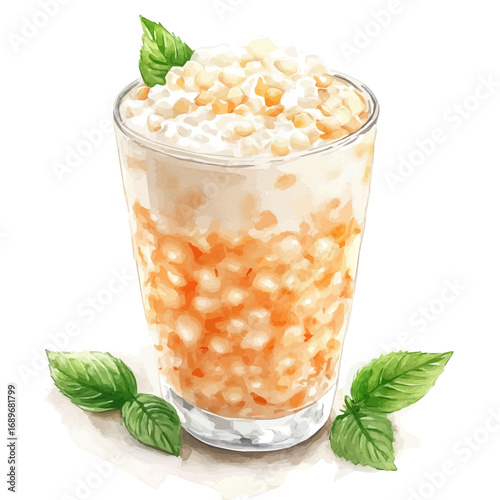 Tapioca Pudding, watercolor painting vector, isolated on a white background.