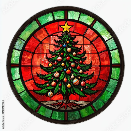 stained glass window with christmas tree