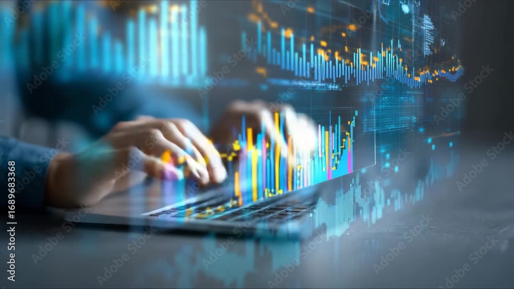 Exploring data analysis techniques with hands-on laptop work in a modern office environment for better business insights and decisions