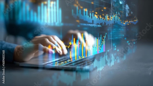 Exploring data analysis techniques with hands-on laptop work in a modern office environment for better business insights and decisions