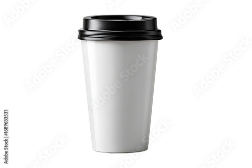 White coffee travel mug with black lid