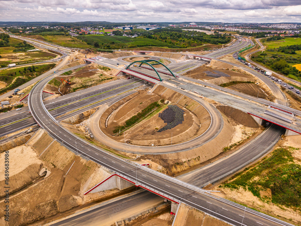 Fototapeta premium Construction of the new Tricity Metropolitan ring road in Pomerania. Poland