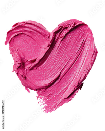 A vibrant pink heart shape, formed by swirled makeup