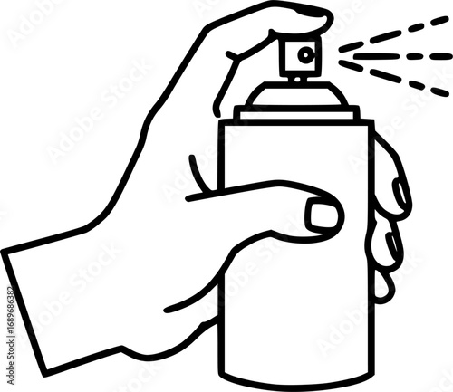 Hand holding a pressurized aerosol spray can, simple outline icon design
