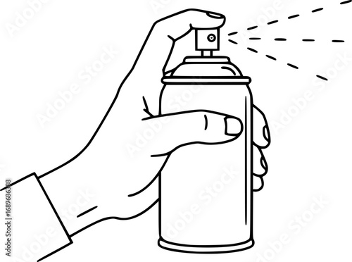 Hand holding a pressurized aerosol spray can, simple outline icon design
