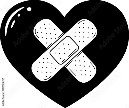 Red heart with a bandage is showing the concept of healing from heartbreak
