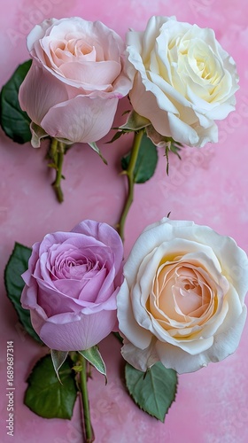 Elegant Pastel Roses Bouquet Closeup Pink Background
