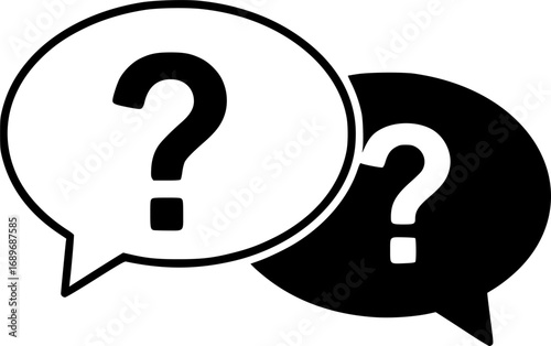 Two overlapping speech bubbles displaying a question mark representing communication and asking questions
