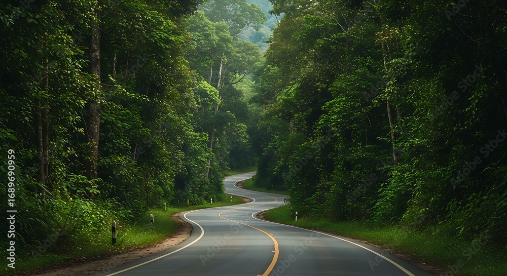 Fototapeta premium Winding Road Through a Green Forest.