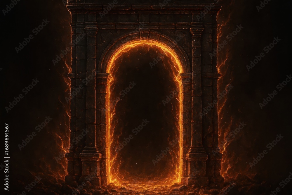 Obraz premium Mysterious fiery ancient stone portal.