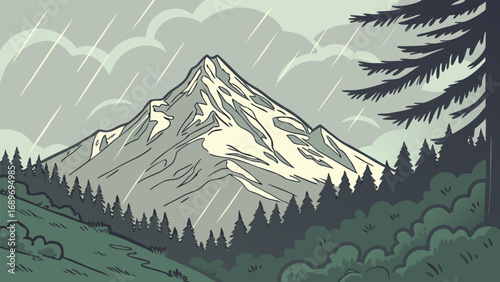 Mountains in the forest. Vector illustration of a mountain landscape.